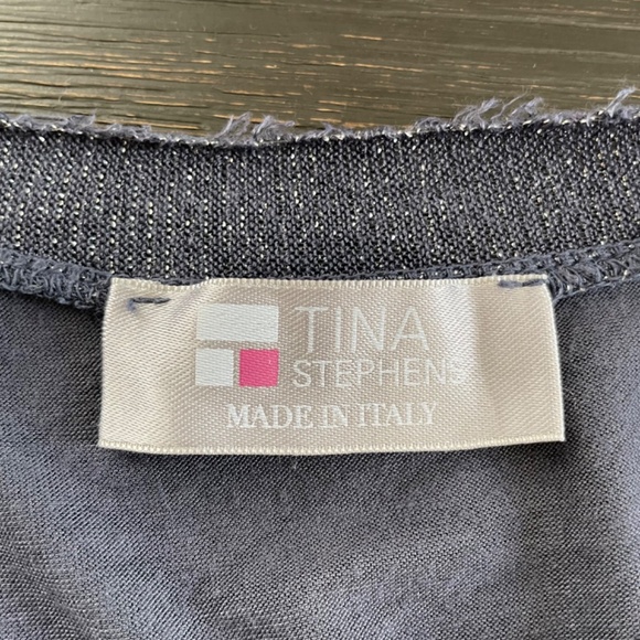 Tina Stevens Linen Cotton Short Sleeve Dark Blue Top One Size Fits Most - Picture 6 of 8